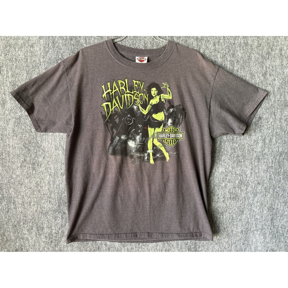 Vintage 2003 Harley-Davidson Zombie Pinup Hampton Roads T-Shirt Mens Large Gray